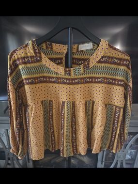 Altar'd State Mustard Yellow Boho Printed Peasant Top